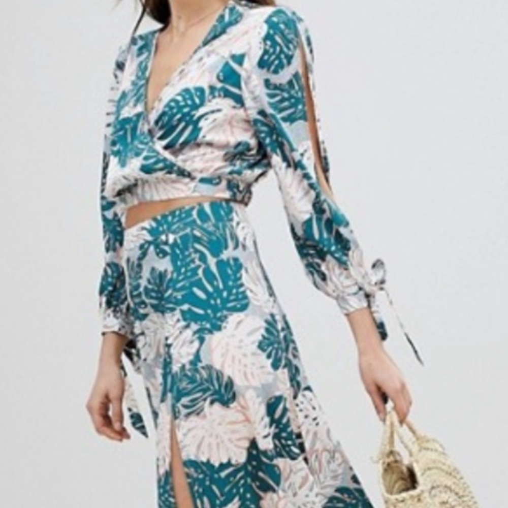 ASOS co-ord maxi side slit skirt and beach top